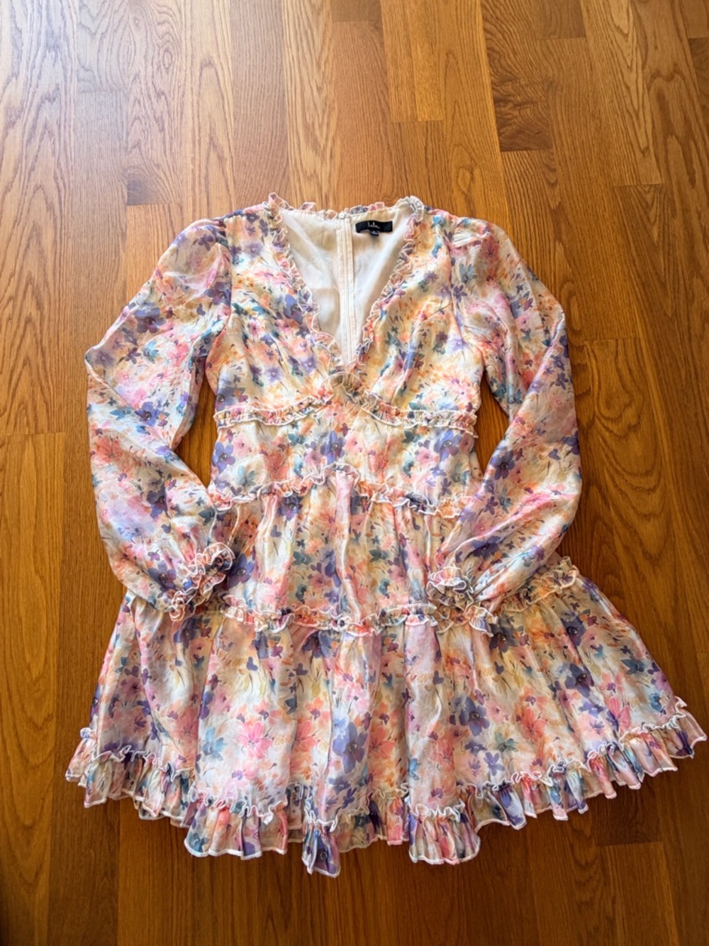Lulu's Pastel Floral Ruffle V-Neck Mini Dress - Picture 4 of 6